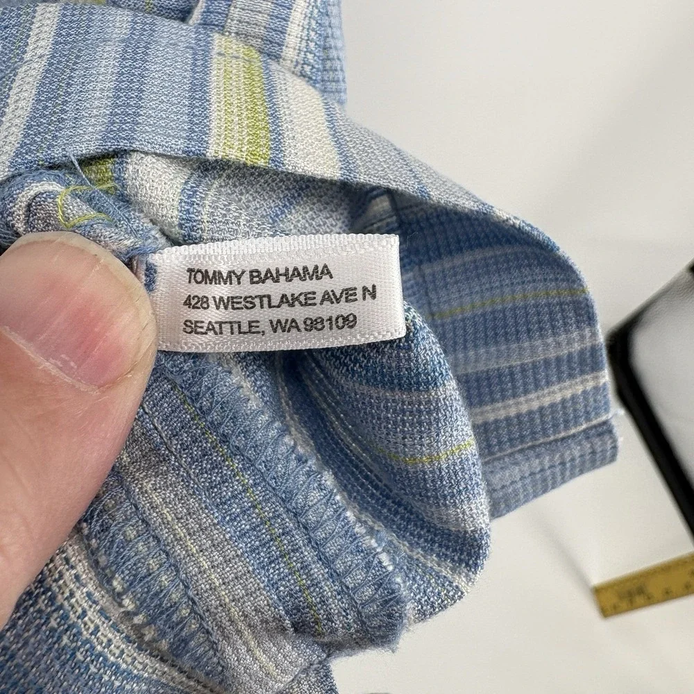 Tommy Bahama Shirt Mens XLarge Blue Yellow Striped 100% Silk Button Up Casual - Picture 8 of 12
